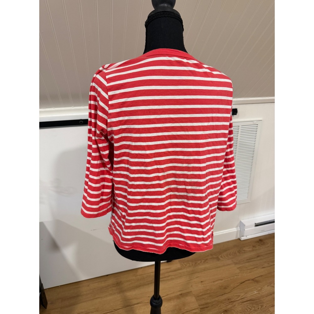 Fresh Produce Womens Red White Striped 3/4 Sleeve Scoop Neck Cotton Tee M - Picture 2 of 7